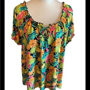 Cato Women’s Top Elastic Neckline & Sleeves Pullover W Colorful Fruit 22/24W